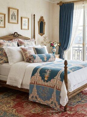EIKEI FULL Chinoiserie Teal French Country Cottagecore Egyptian Sateen Duvet